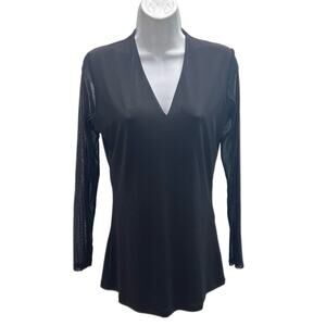 INC International Concepts Fitted Top Womens L Black Illusion Sleeves Stretch